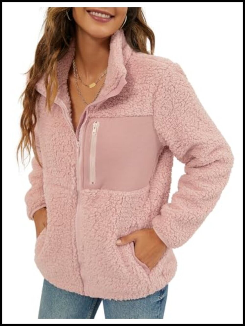 Faux Shearling Shaggy Full Zip Winter Coat Warm Fleece Jacket with Pockets